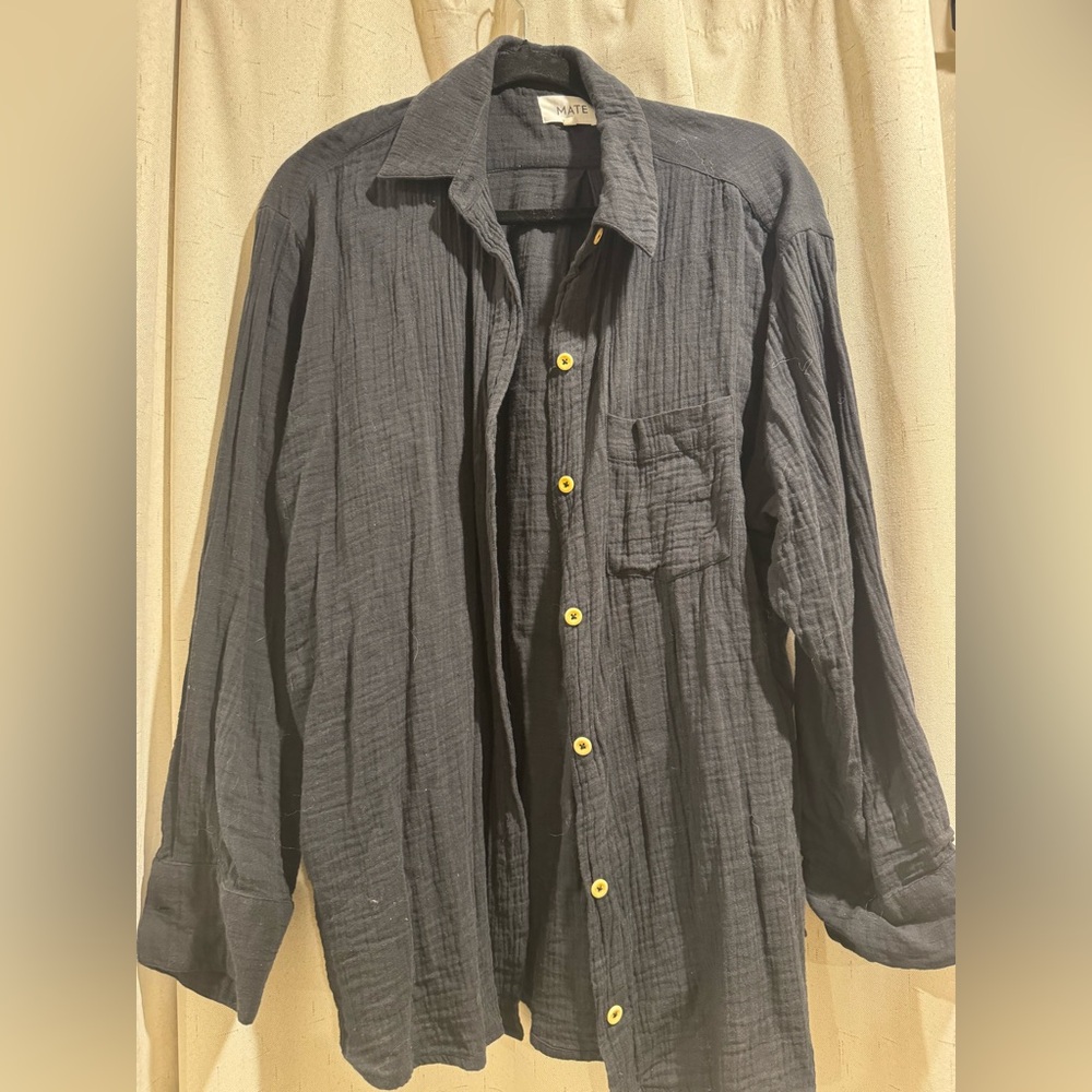 Mate The Label Organic Cotton Gauze Button Down Shirt. Size S. Womens. Black - Picture 2 of 3